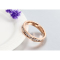 Casamento Pave Cristal Aço Inoxidável 18K Rose Gold Eternity Band Anéis